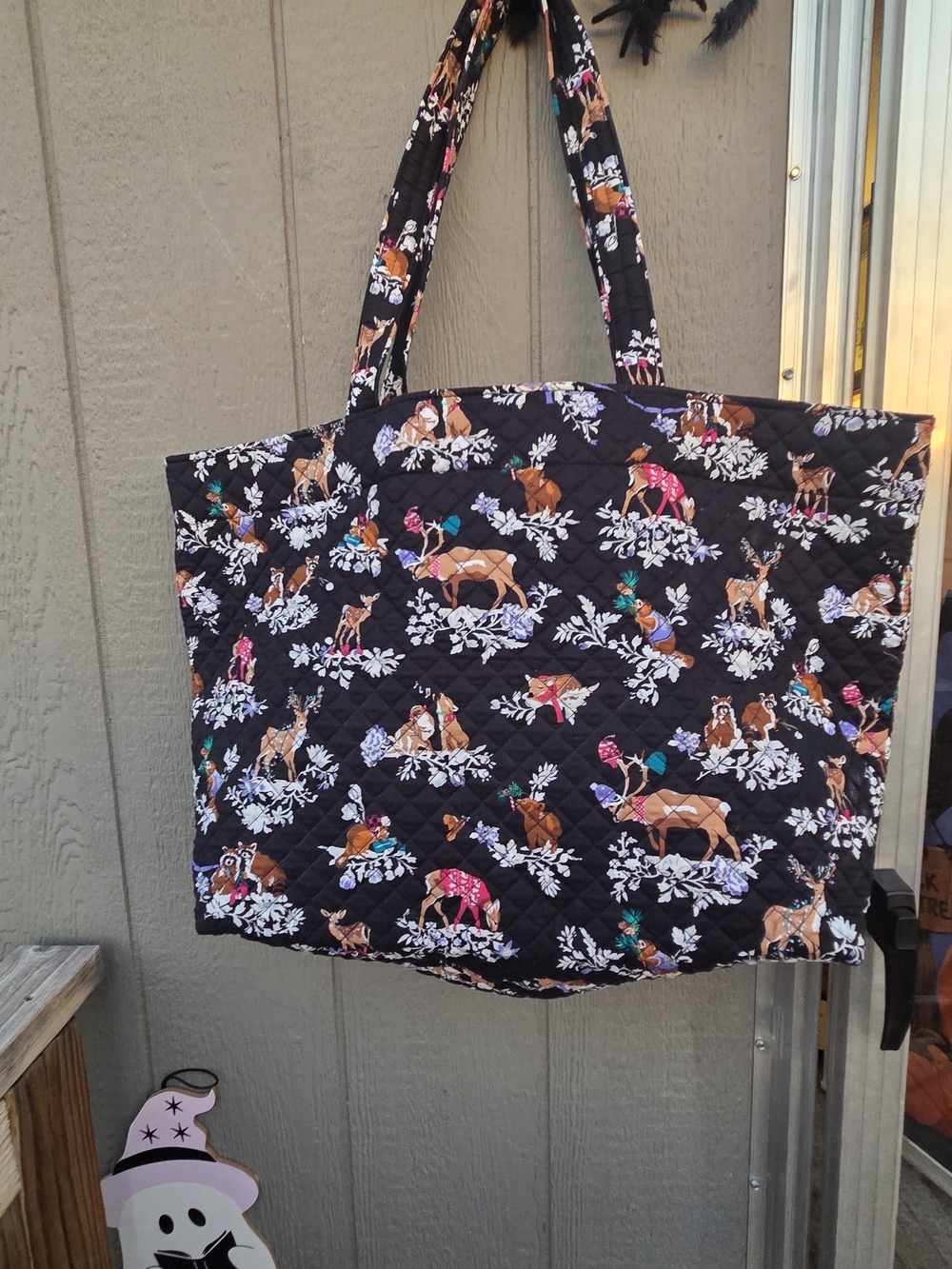 Vera Bradley Merry Mischief Grand Tote Black Woodland Animal Quilted Bag